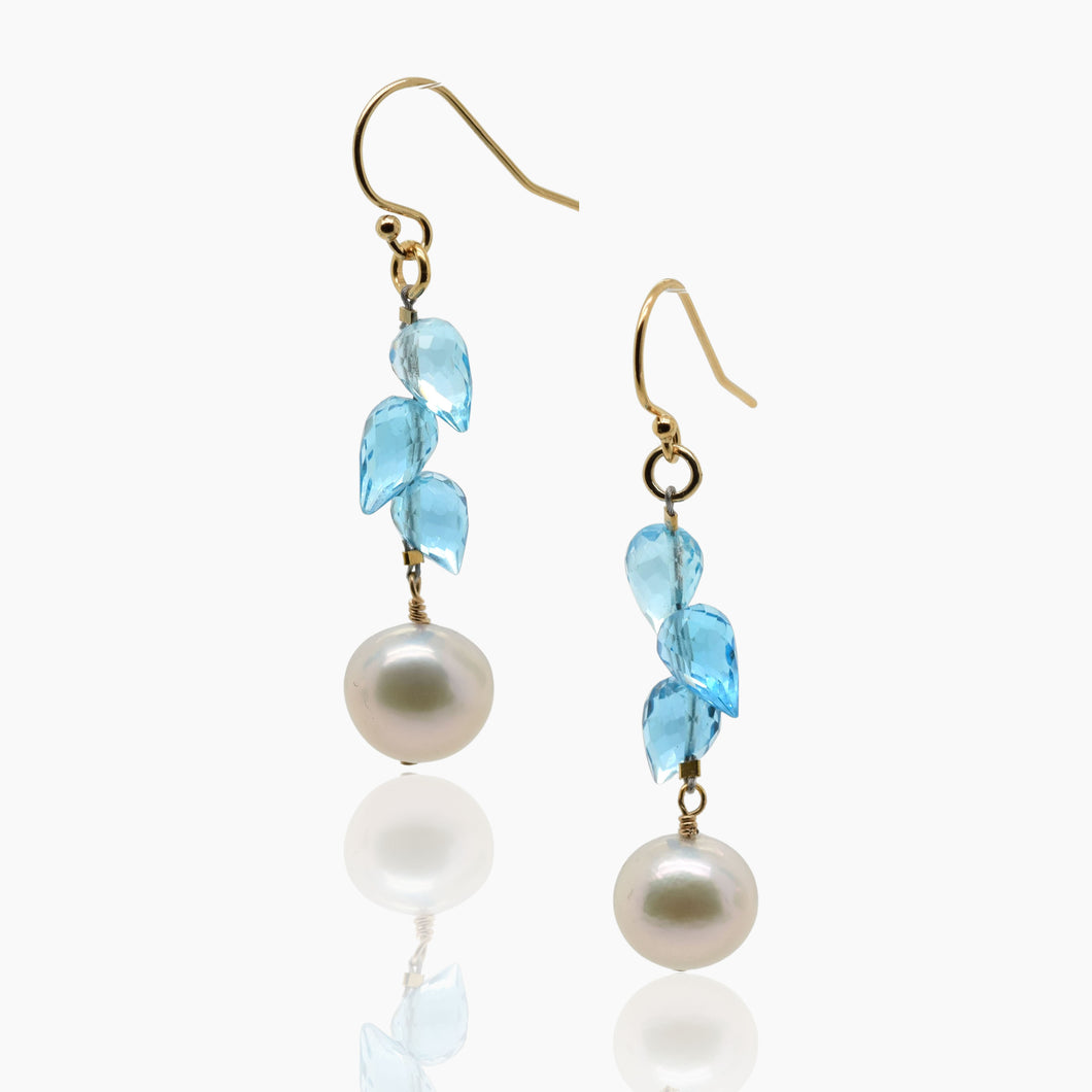 Blue Topaz With Pearl Gold Earrings