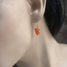 Load image into Gallery viewer, Carved Carnelian Drops with Pink Sapphire Gold Earrings

