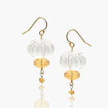 Load image into Gallery viewer, Carved Rock Crystal Gold Drop Earrings with Citrine
