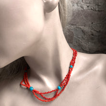 Load image into Gallery viewer, Coral and Turquoise 3 Strand Necklace
