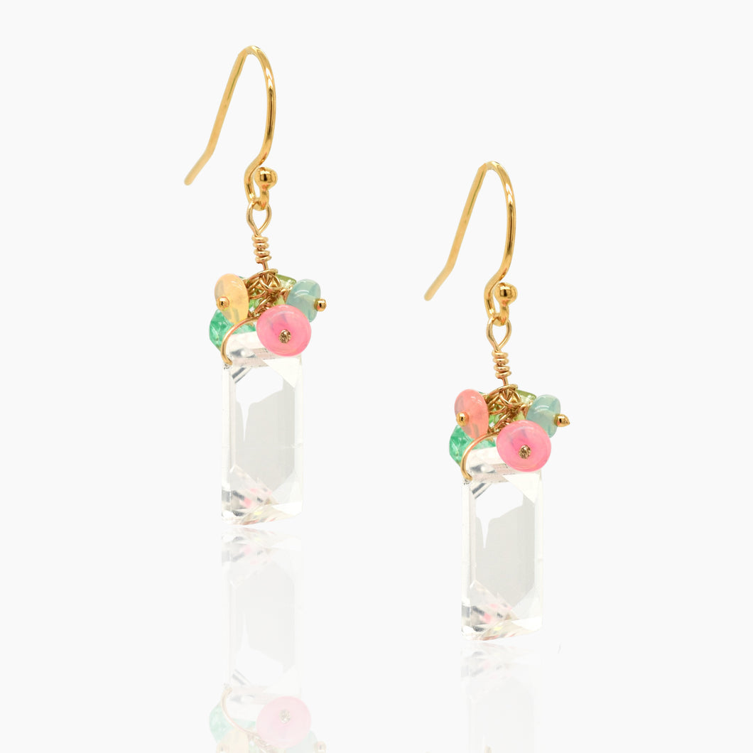Rock Crystal Opal Gold Drop Earrings