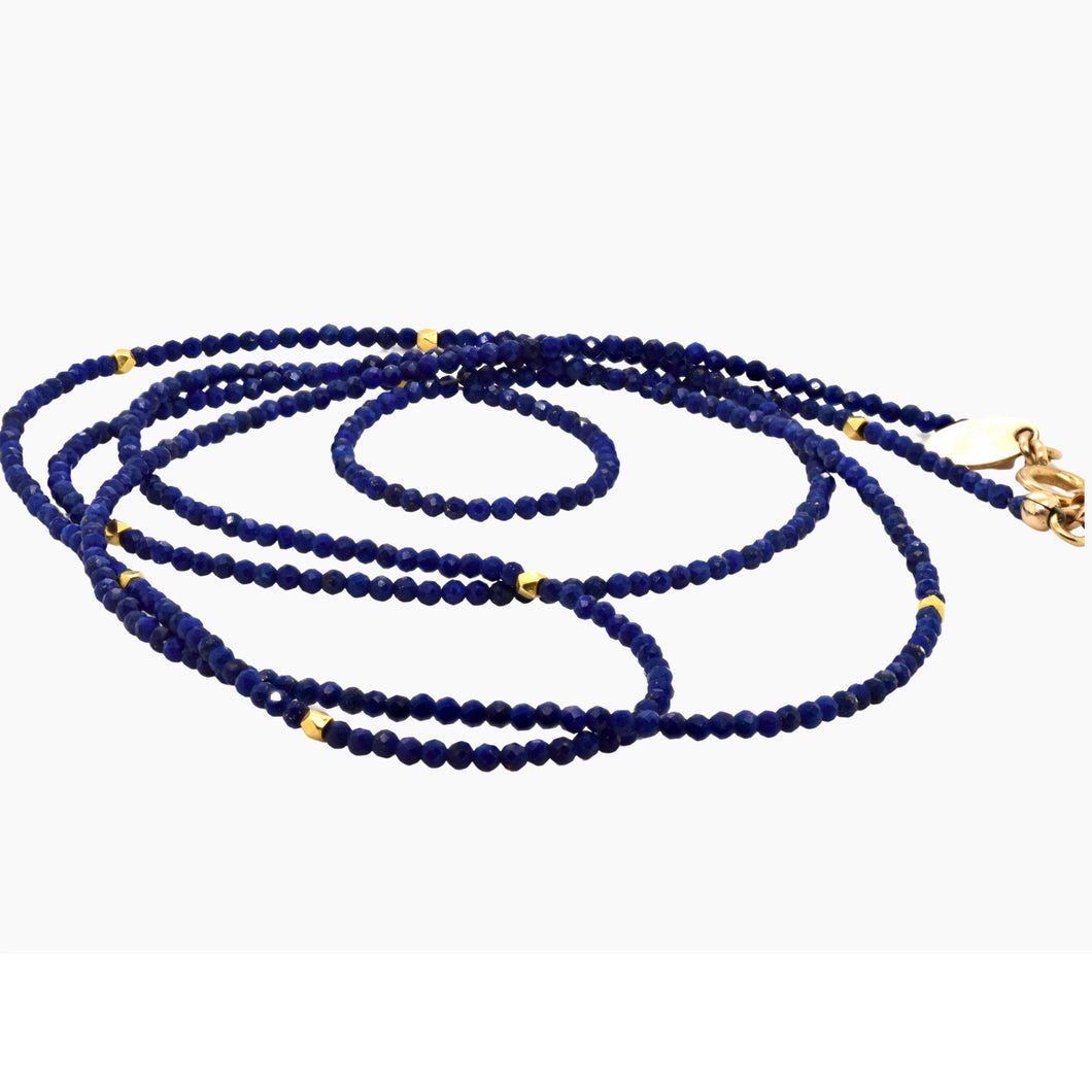Lapis Double Strand Gold Nugget Necklace
