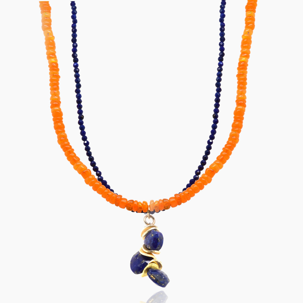 Orange Opals and Lapis Double Strand Necklace