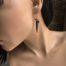 Load image into Gallery viewer, Hematite and Purple Garnet Gold Earrings
