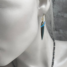 Load image into Gallery viewer, Hematite &amp; Blue Opal Gold Earrings
