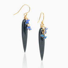 Load image into Gallery viewer, Hematite &amp; Blue Opal Gold Earrings
