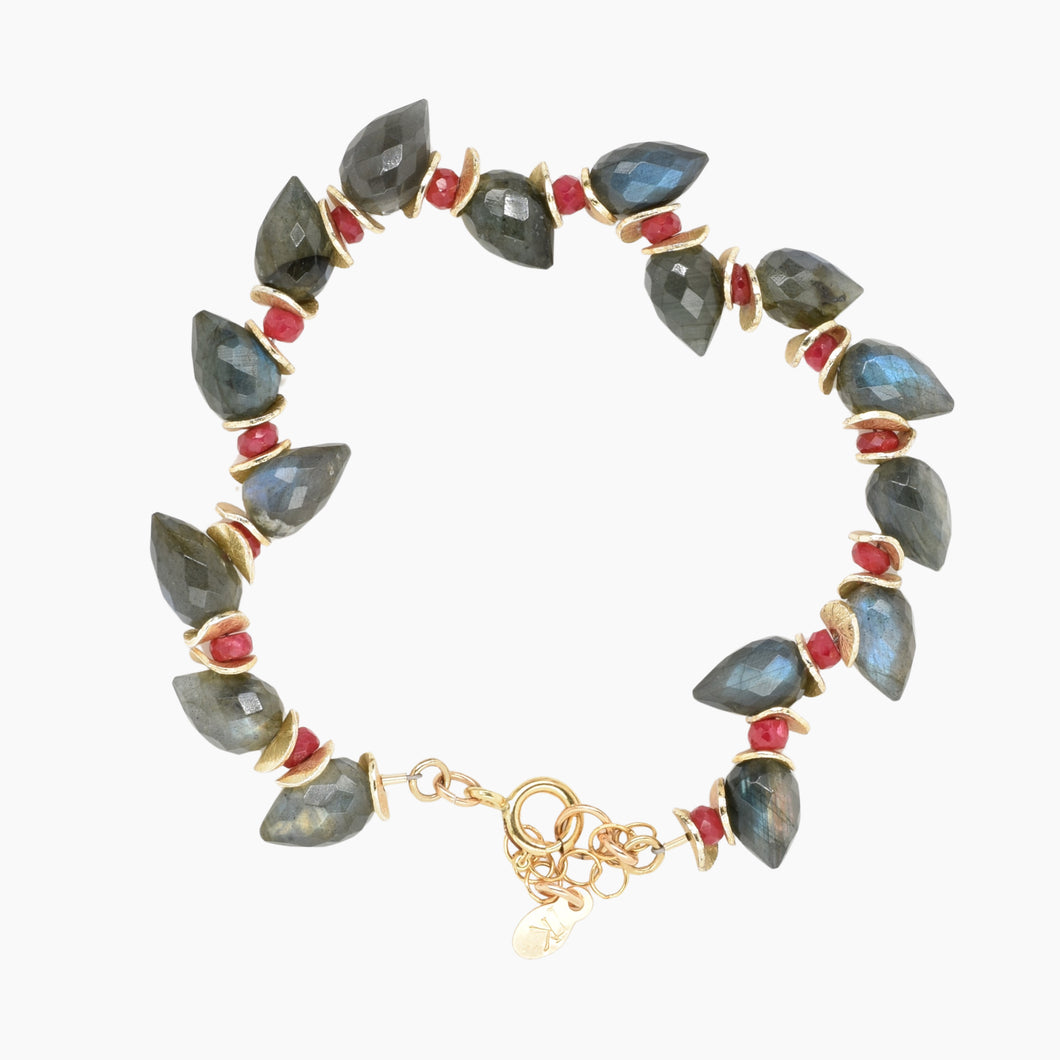 Signature Labradorite Herringbone with Ruby Gold Bracelet