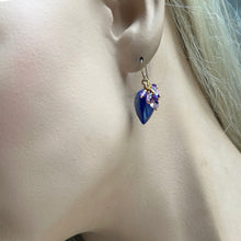Load image into Gallery viewer, Lapis Drop Gold Earrings with Purple Amethyst &amp; Malaya Garnet
