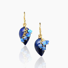 Load image into Gallery viewer, Lapis Drops with Blue Opal Gold Earrings

