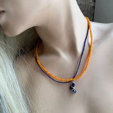 Load image into Gallery viewer, Orange Opals and Lapis Double Strand Necklace
