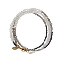Load image into Gallery viewer, Triple Wrap Monochromatic Moonstone, Labradorite, Spinel Bracelet/Necklace
