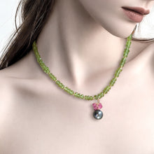 Load image into Gallery viewer, Peridot Necklace with Black Tahitian Pearl Pink Gemstone Charm
