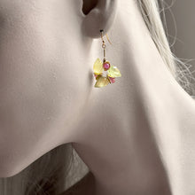 Load image into Gallery viewer, Signature Prehnite Herringbone with Pink Sapphire Gold Earrings
