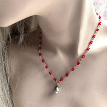 Load image into Gallery viewer, Ruby Necklace with Black Tahitian Pearl Drop
