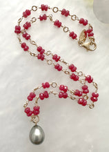 Load image into Gallery viewer, Ruby Necklace with Black Tahitian Pearl Drop
