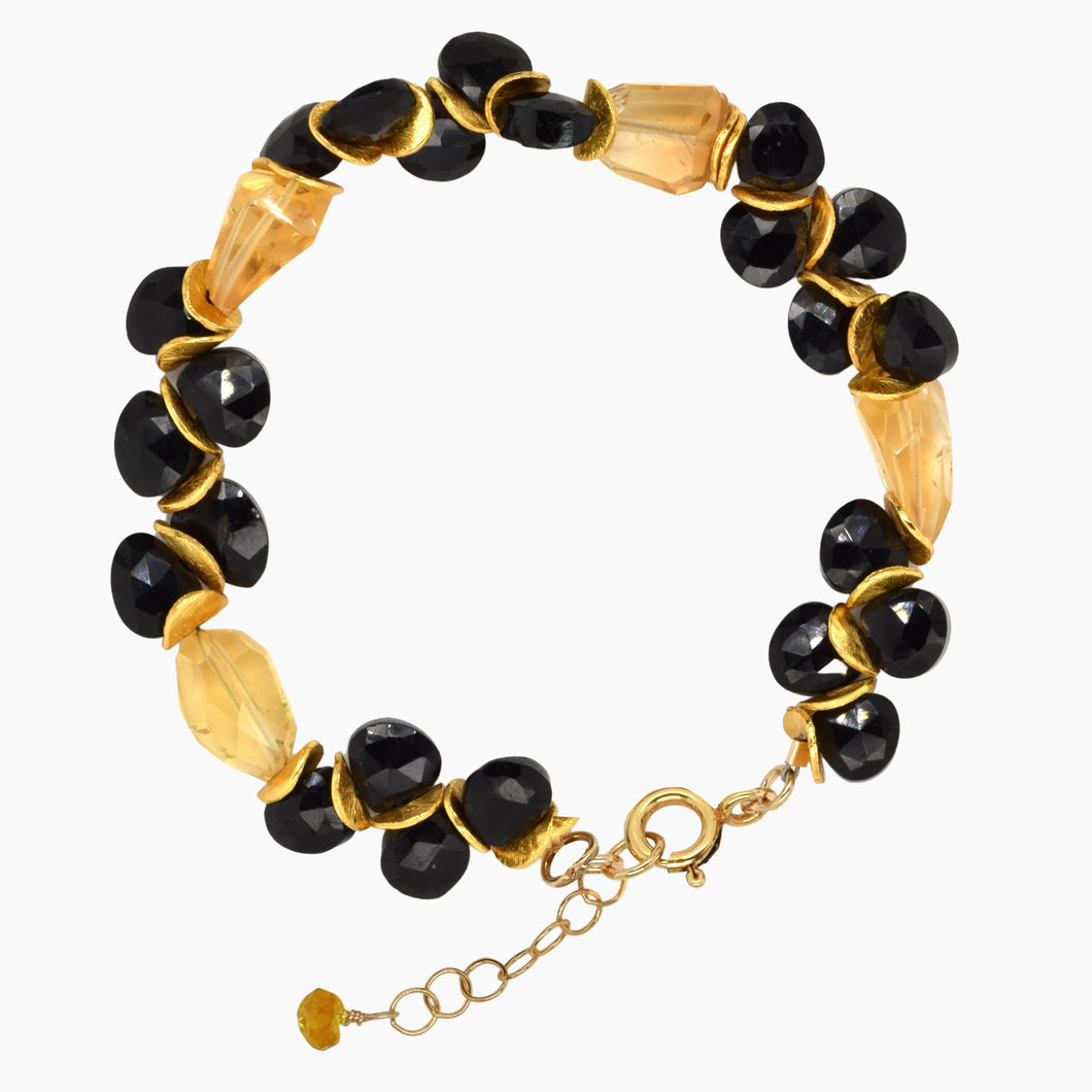 Chunky Citrine with Black Spinel Signature Gold Bracelet