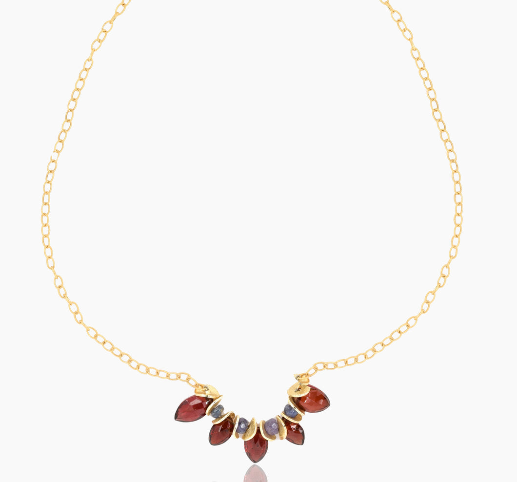 Signature Mini Garnet Marquis  & Tanzanite Gold Necklace