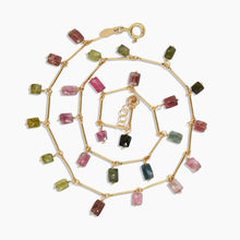 Load image into Gallery viewer, Multi-Tourmaline Mini Chicklet Gold Charm Necklace
