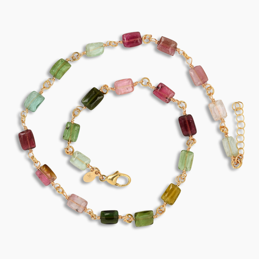 Multi-Tourmaline Chicklet Gold Choker
