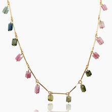 Load image into Gallery viewer, Multi-Tourmaline Mini Chicklet Gold Charm Necklace
