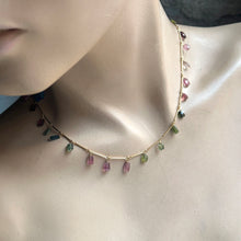 Load image into Gallery viewer, Multi-Tourmaline Mini Chicklet Gold Charm Necklace
