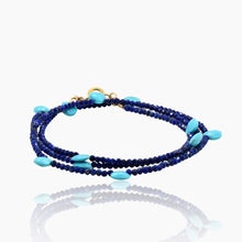 Load image into Gallery viewer, Triple Wrap Lapis with Turquoise Bracelet/Necklace
