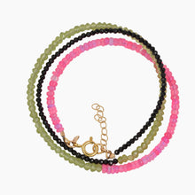 Load image into Gallery viewer, Triple Wrap Bracelet Peridot, Hot Pink Opal, Black Spinel
