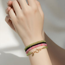 Load image into Gallery viewer, Triple Wrap Bracelet Peridot, Hot Pink Opal, Black Spinel
