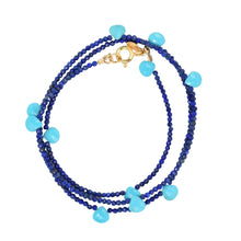 Load image into Gallery viewer, Triple Wrap Lapis with Turquoise Bracelet/Necklace
