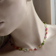 Load image into Gallery viewer, Multi-Tourmaline Chicklet Gold Choker
