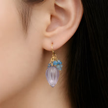 Load image into Gallery viewer, Carved Lavender Amethyst Drops with Blue Opal Earring
