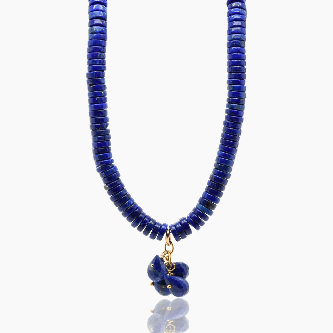 Lapis Discs and Cluster Gold Necklace