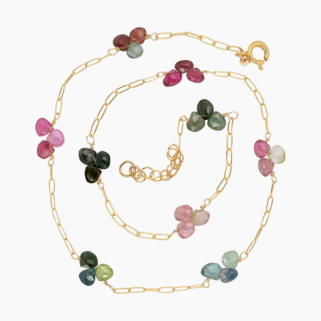 Multi Tourmaline Fine Chain Gold Necklace
