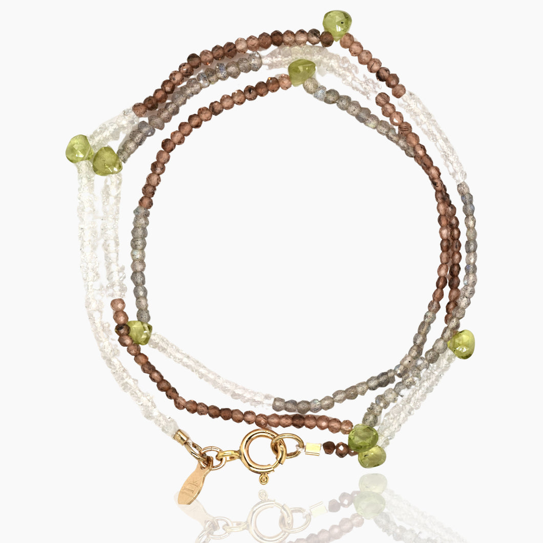 Triple Wrap Andalusite, Topaz, Lab  Bracelet/Necklace