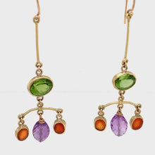 Load and play video in Gallery viewer, Carnelian Peridot &amp; Amethyst Gem Stone Chandelier 18K Earrings
