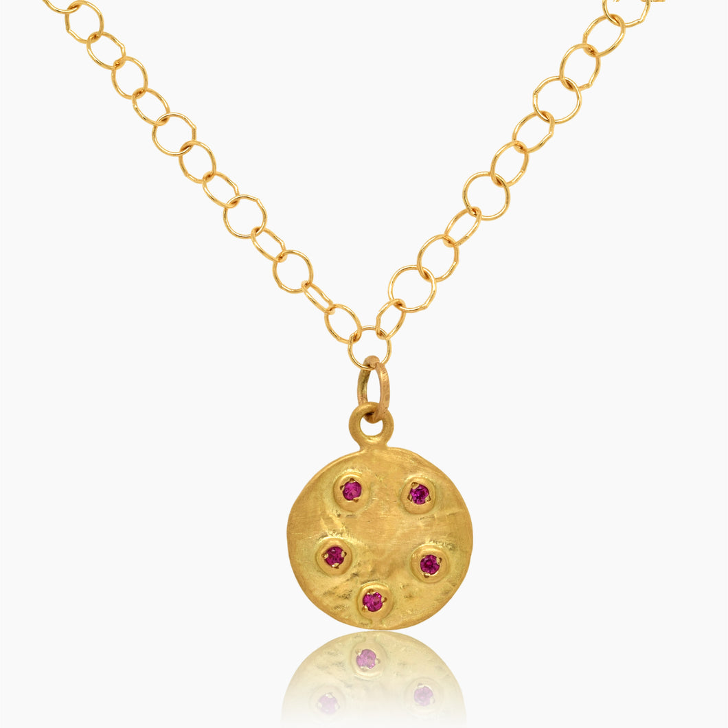 Gold Bouton Ruby Pendant Necklace