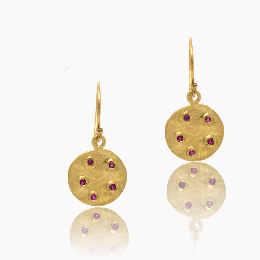 Gold Bouton Ruby Earrings