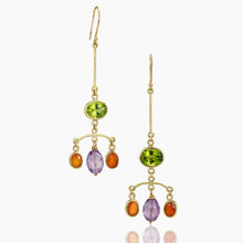 Load image into Gallery viewer, Carnelian Peridot &amp; Amethyst Gem Stone Chandelier 18K Earrings
