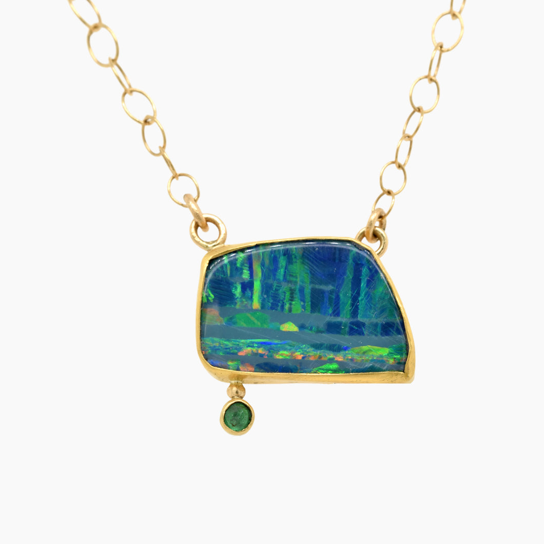 Boulder Opal Emerald Gold Necklace