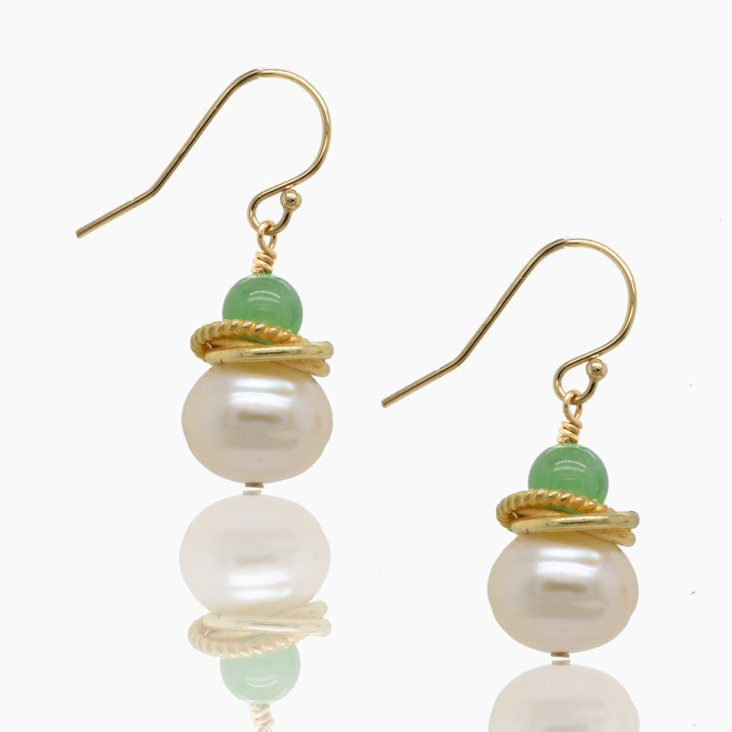 Gold Earring with Pearl and Chrysoprase