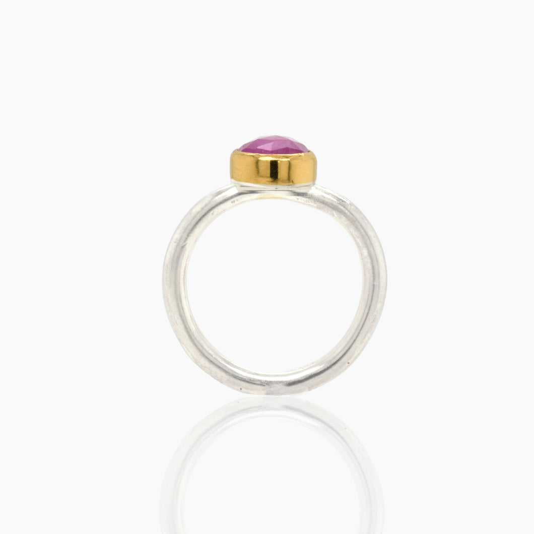 Pink Sapphire Gold and Silver Ring