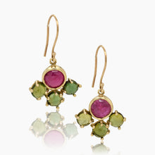 Load image into Gallery viewer, Rubellite tourmaline 10k flower earring
