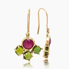 Load image into Gallery viewer, Rubellite tourmaline 10k flower earring
