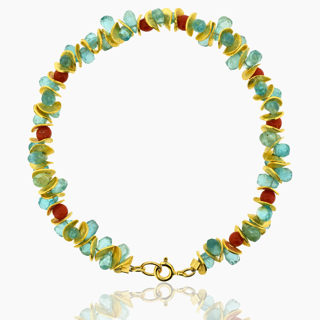 Aqua Apatite and Coral Gold Signature Bracelet