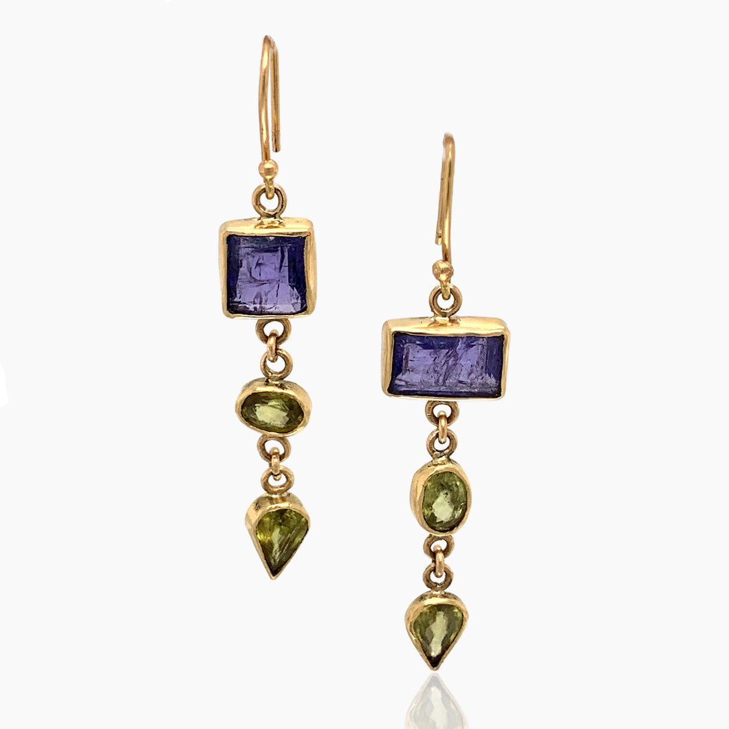 Tanzanite & Sphene Gold Earrings