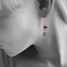 Load image into Gallery viewer, Tourmaline and Crysoberyl Mix Match Gold Earrings
