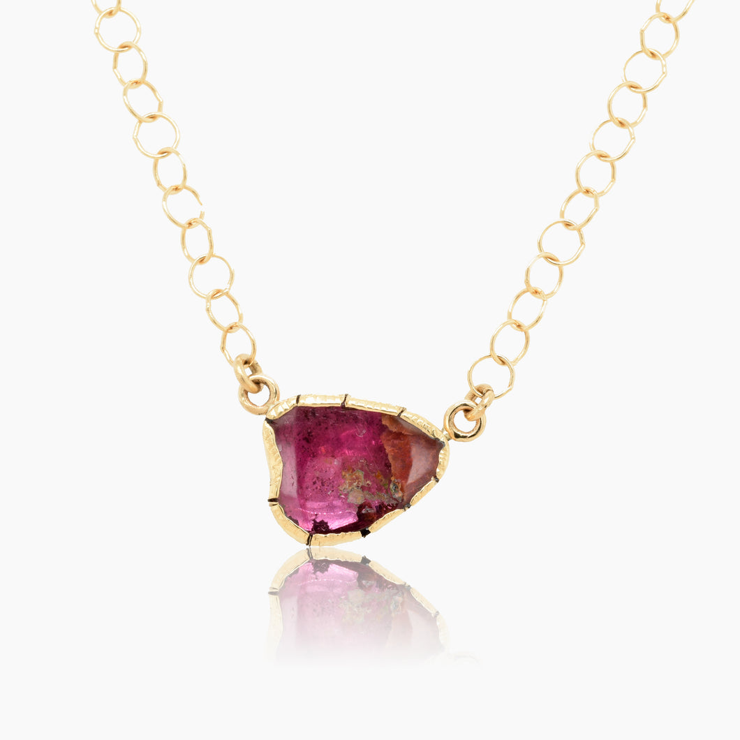 Watermelon Tourmaline Gold Necklace