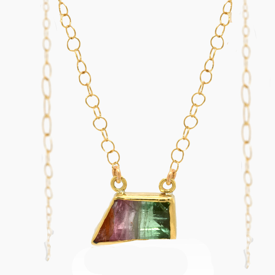 Watermelon Tourmaline Gold Necklace