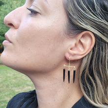 Load image into Gallery viewer, Black Onyx Gold Chandelier Earrings
